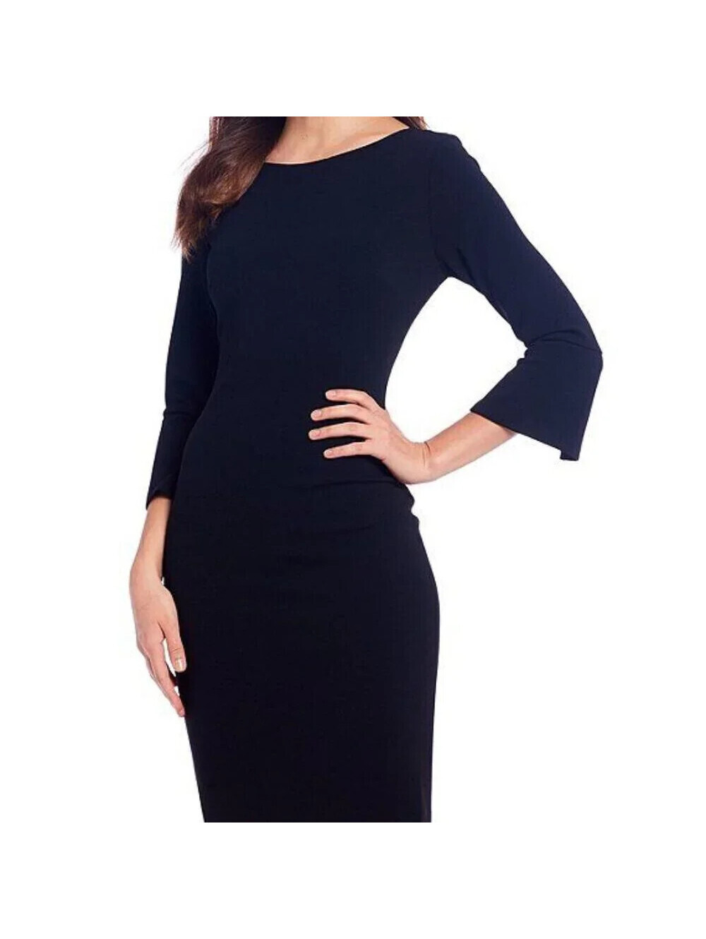 Calvin Klein Size 8 Navy Blue Knit Round Neck Pencil Dress Shift 3/4 Sleeve